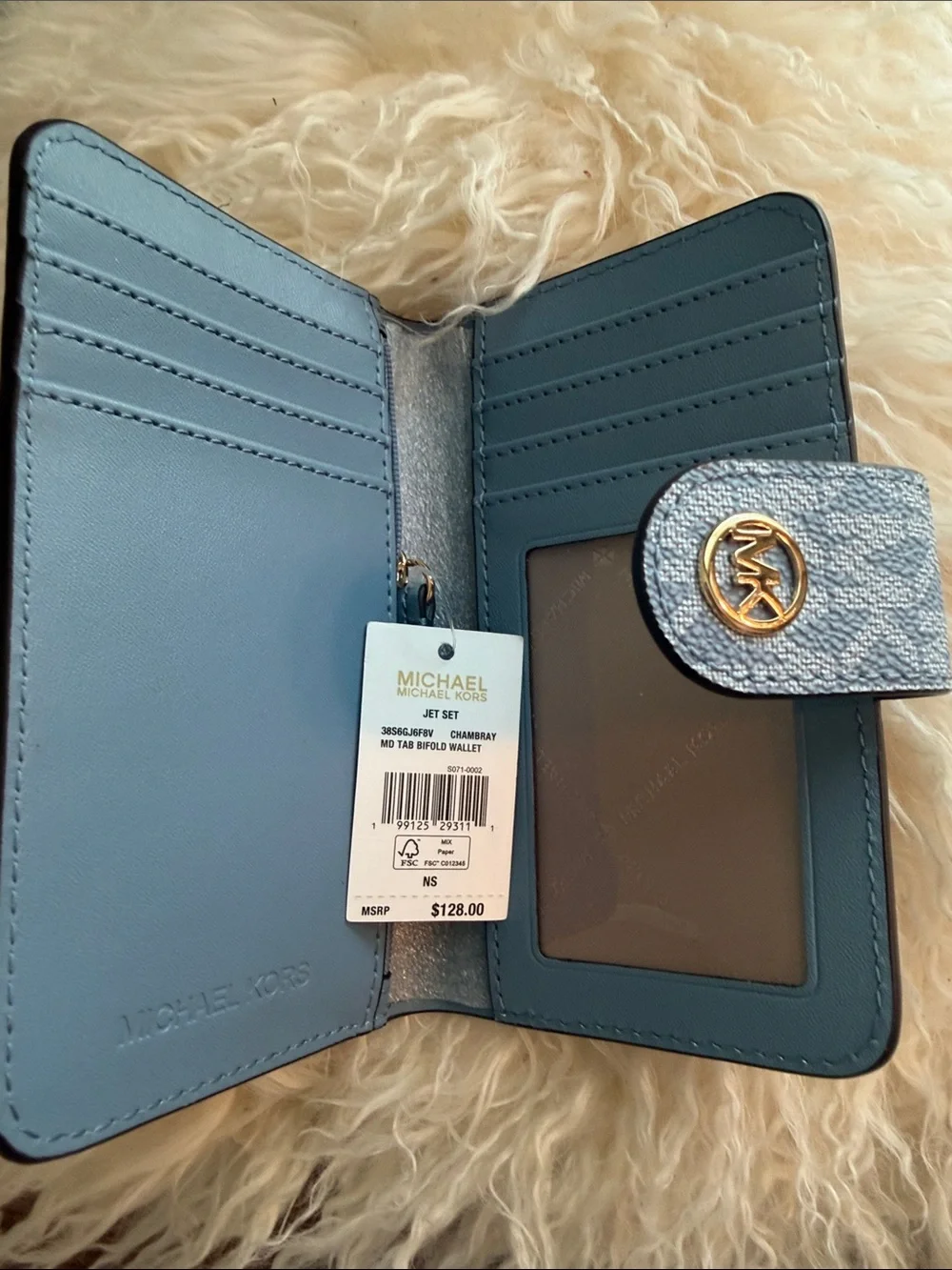 Michael Kors Slate Blue Pebbled Leather Continental Wallet with MK Snap